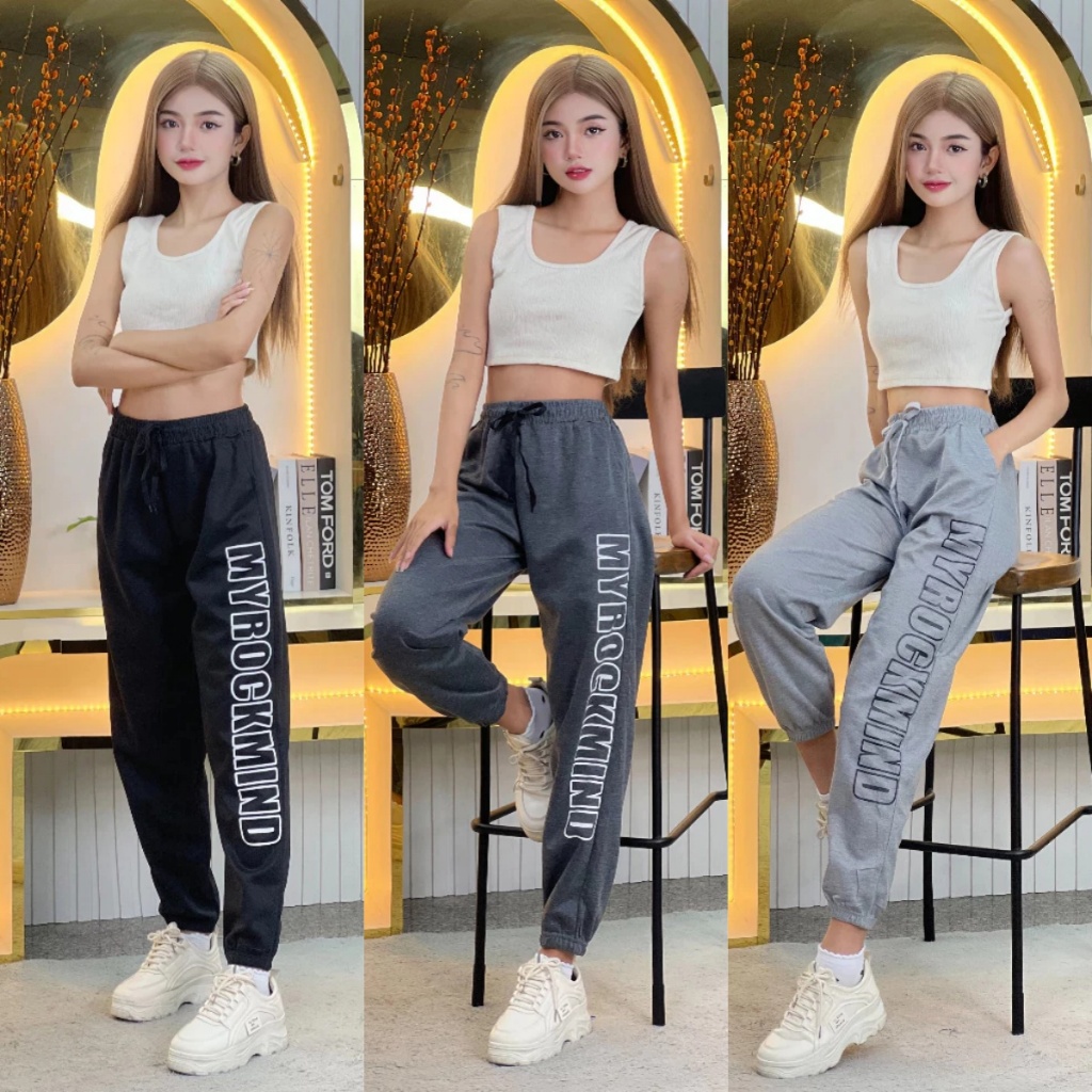 COD🆕กางเกงขายาวลำลองกีฬา กางเกงวอร์ม สไตล์สาวเท่ ใส่สบายไม่ร้อน กางเกงขายาวทรงหลวม ผ้านุ่ม ทำให้ดูสูงและเพรียวขึ้น