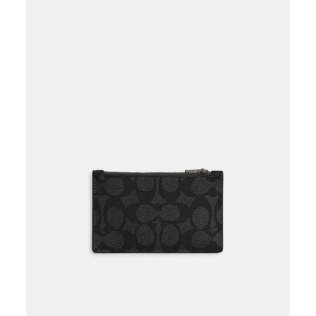 Coach CV764 Zip Card Case In Signature Canvas (QBMI5) กระเป๋าใส่บัตรผู้ชาย สี Qb/Charcoal/Black