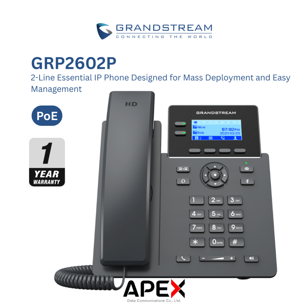 [พร้อมส่งในไทย] Grandstream GRP2602P- 4 SIP,2 line IP Phone Dual 10/100Mbps , Supported GDMS/PoE