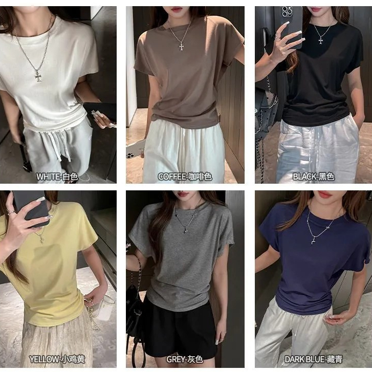 เสื้อมินิมอลแฟชั่นมาใหม่สวยๆ สีพื้น oversize เสื้อผ้าสาวอวบคนอ้วนไซส์ใหญ่ เสื้อยืดหญิงแขนสั้นแบบหลวมไตล์เกาหลี กําลังฮิต