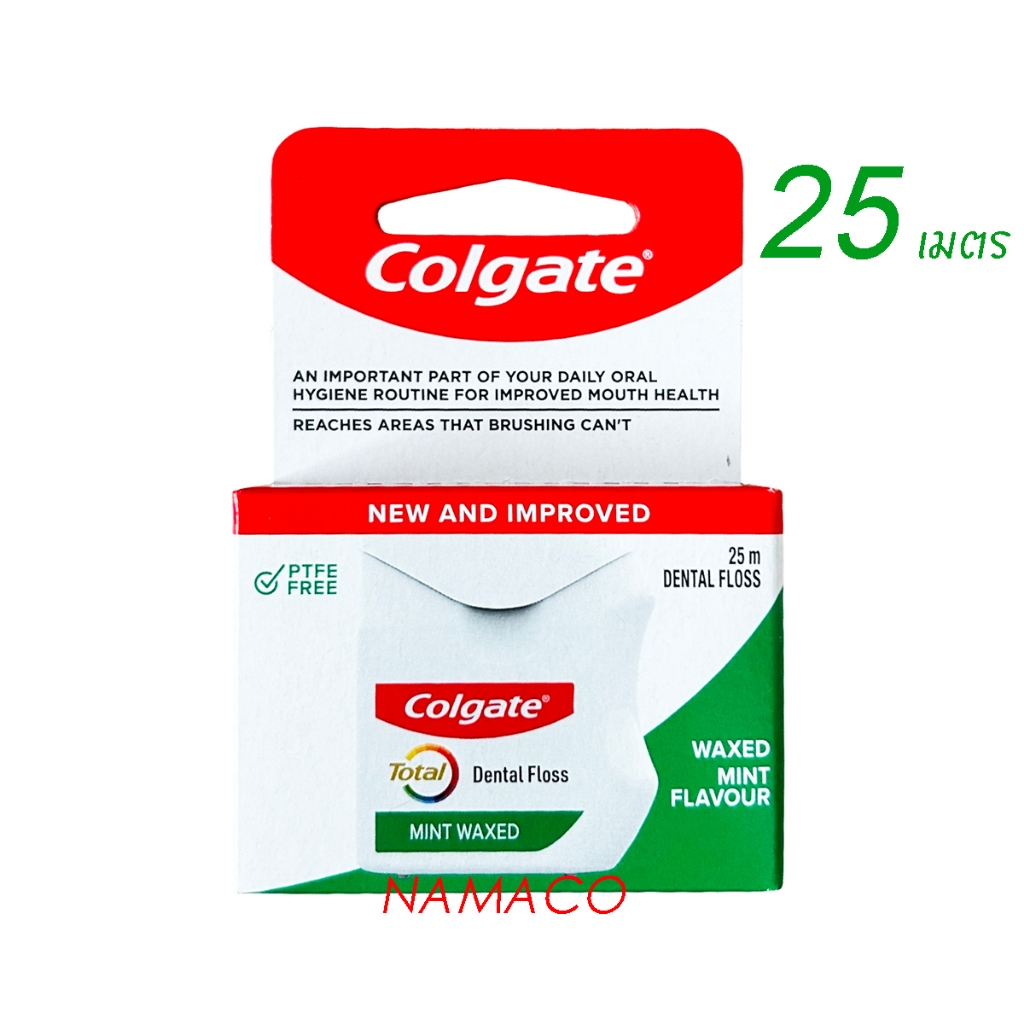 Colgate Total Mint waxed Dental Floss 25m ไหมขัดฟัน โททอล มิ้นท์ 25เมตร