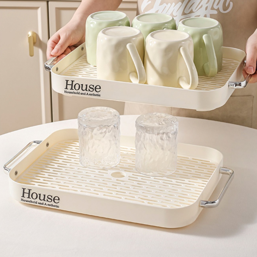 🏷️[Home]😊 ที่คว่ําแก้ว ถาดคว่ำแก้ว 2ชั้น มีด้ามจับ ถาดเสริฟ รูตะแกรงรองน้ำ ระบายน้ำสามารถถอดแยกชิ้นได้