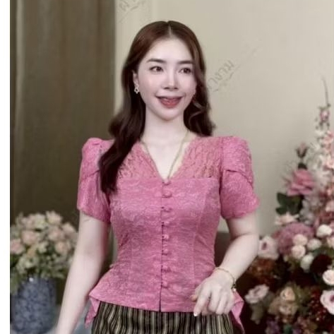 เสื้อลูกไม้อิตาลีแขนกลีบบัว เอวจีบ - รูปที่ 2