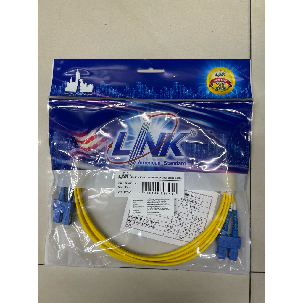 UFP966D31-03 SC /UPC - SC /UPC Patch cord OS2, Duplex, Jacket 3mm. LENGTH 3 M. ออกใบกำกับภาษีได้