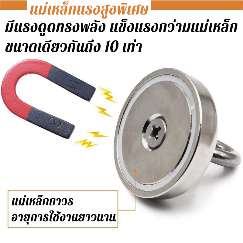 แม่เหล็กแรงดูดสูง แม่เหล็กแรงสูง รับน้ำหนักได้ 155.5KG เชือก 20 เมตร กันกระแทก กันตก - รูปที่ 3