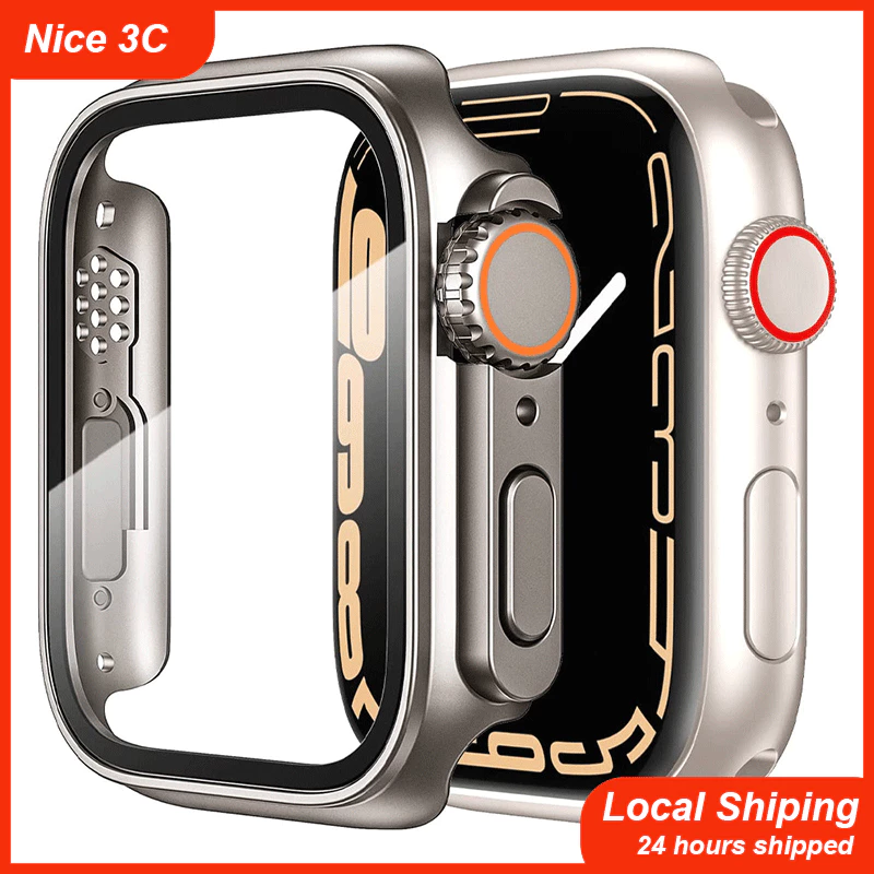 ฟิล์มกันรอยหน้าจอสำหรับเคส Apple Watch 40 มม. 44 มม. 45 มม. 41 มม. ฝาครอบ PC + ฟิล์มกระจก I Watch Series 8 7 6 5 4 พร้อม