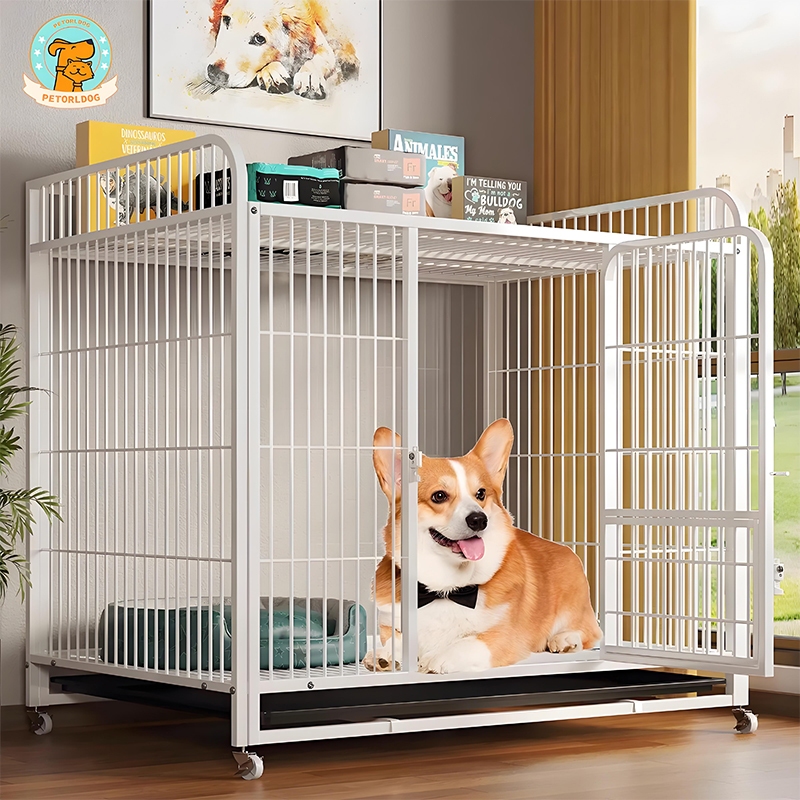 Petorldog กรงสุนัขใหญ่ กรงหมา กรงหมาใหญ่ พร้อมล้อ 4 ล้อ กรงสุนัขมีชั้นวางของ กรงสัตว์เลี้ยง