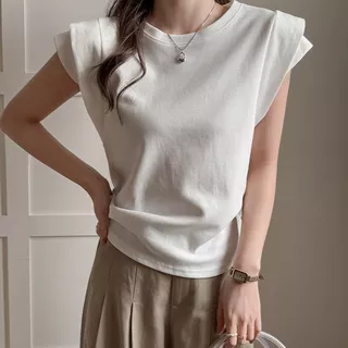 เสื้อแขนกุดผู้หญิงทำงาน สีพื้น oversize เสื้อผ้าสาวอวบน่ารัก เสื้อยืดแฟชั่นมาใหม่สวยๆ ลําลองทรงหลวมสไตล์เกาหลีแขนสองชั้น