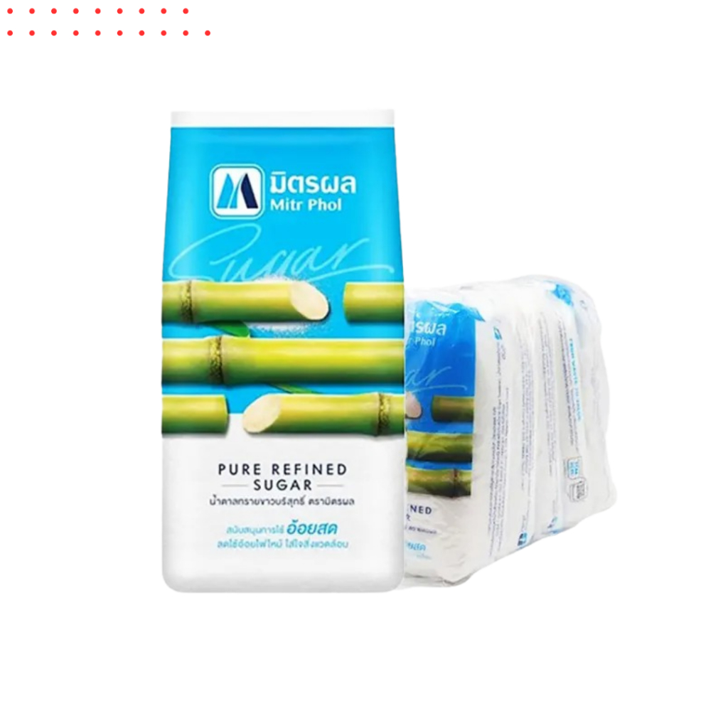 น้ำตาลทรายขาวบริสุทธิ์ 1 กก. x 5 ถุง มิตรผล Mitr Phol Pure Refined White Sugar สำหรับเบเกอรี่ เครื่อ