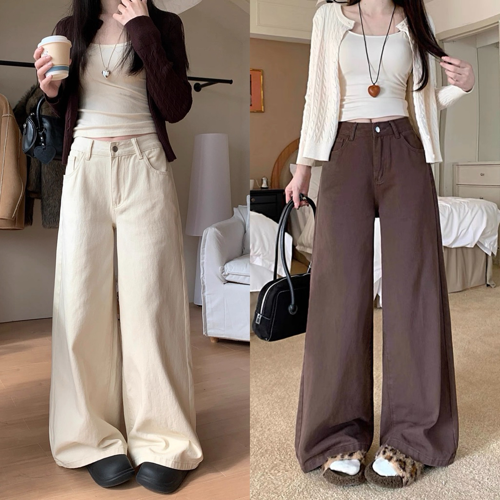 gurls.girl | (พร้อมส่ง) brownie jeans กางเกงยีนส์ขากระบอกใหญ่สีน้ำตาล ส่งจากไืทย