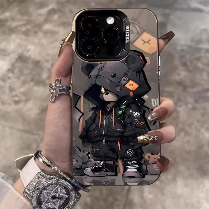 การ์ตูนแฟชั่นหมีความรุนแรงเย็น เคส IPhone 13 14 XR 11 7Plus 12 15 Pro Max 11 Pro Max X XS Max 15 14 7 Plus SE 2020