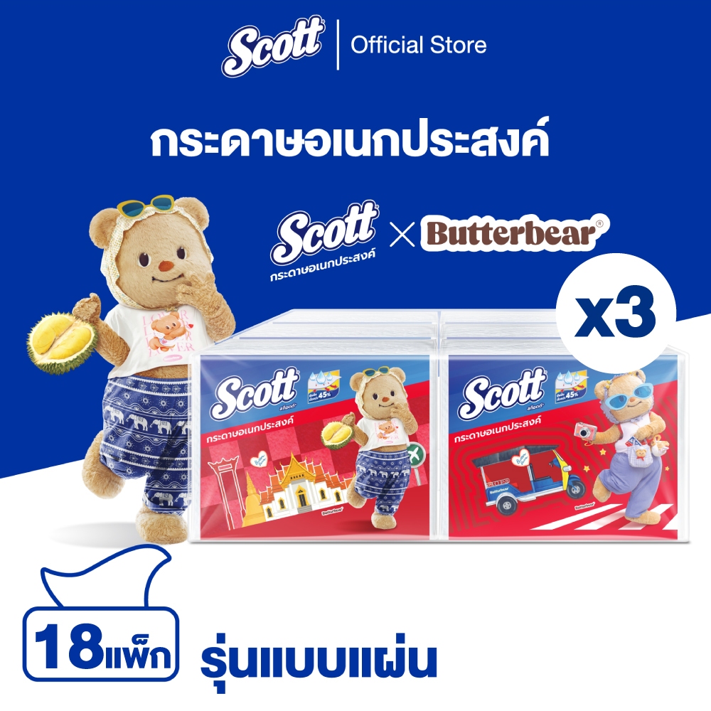 สก๊อตต์ กระดาษอเนกประสงค์ แบบแผ่นขนาดพกพา 45 แผ่น x 6 ห่อ x3แพ็ค Scott Paper Towel Interfold On-The-