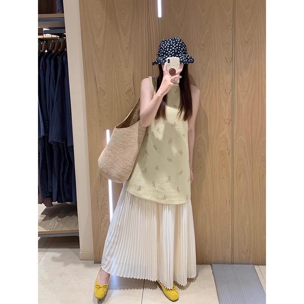 พร้อมส่ง เดรสยาว ชุดเดรสยาว แขนกุด ชุดเซทผู้หญิง 2 ชิ้น เดรสผู้หญิง สวย เรียบ หรู ดูแพงมาก กระโปรงอัดพลีท