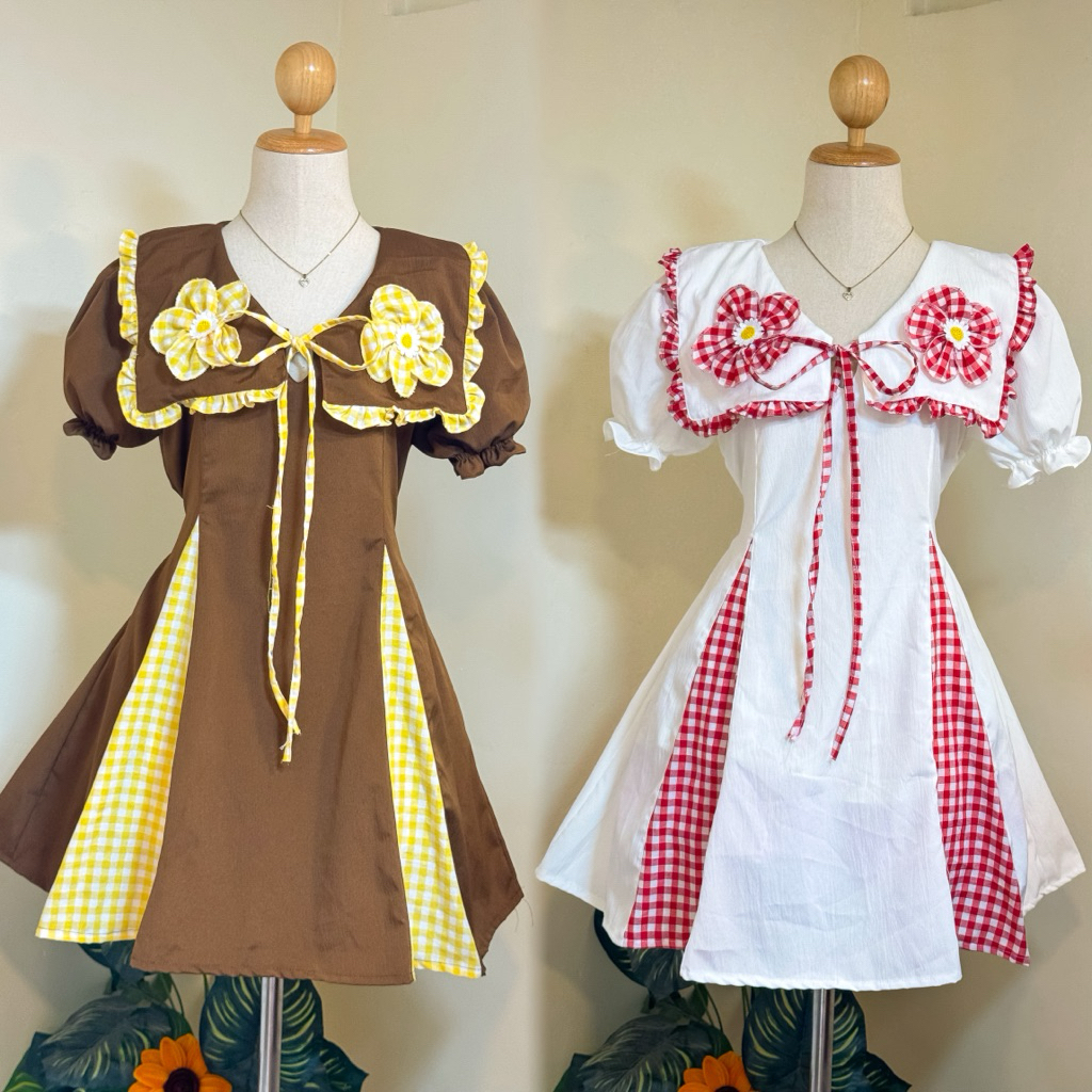 Dress ปักดอกไม้ทรงปล่อยแขนตุ๊กตา🌻 ( M-88 )
