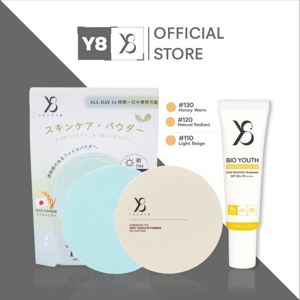Y8 เซตดูแลผิวหน้า Skincare Powder + Ultra Bright Powder + Bio Youth Sunscreen SPF50+ PA++++