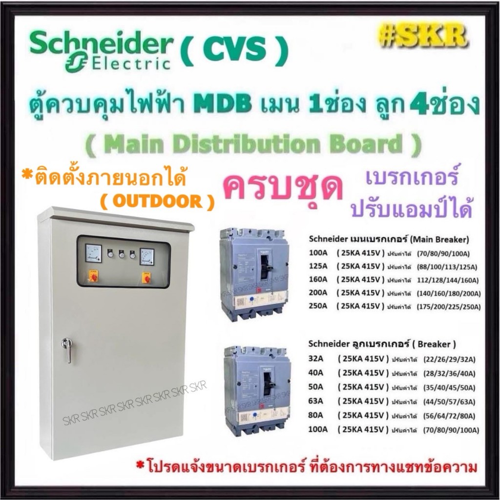 Schneider CVS ตู้ MDB กันฝน ติดตั้งภายนอกได้ 4 ช่อง เมนเบรกเกอร์ 3P 125A 160A 160A 200A 250A ตู้คอนโ