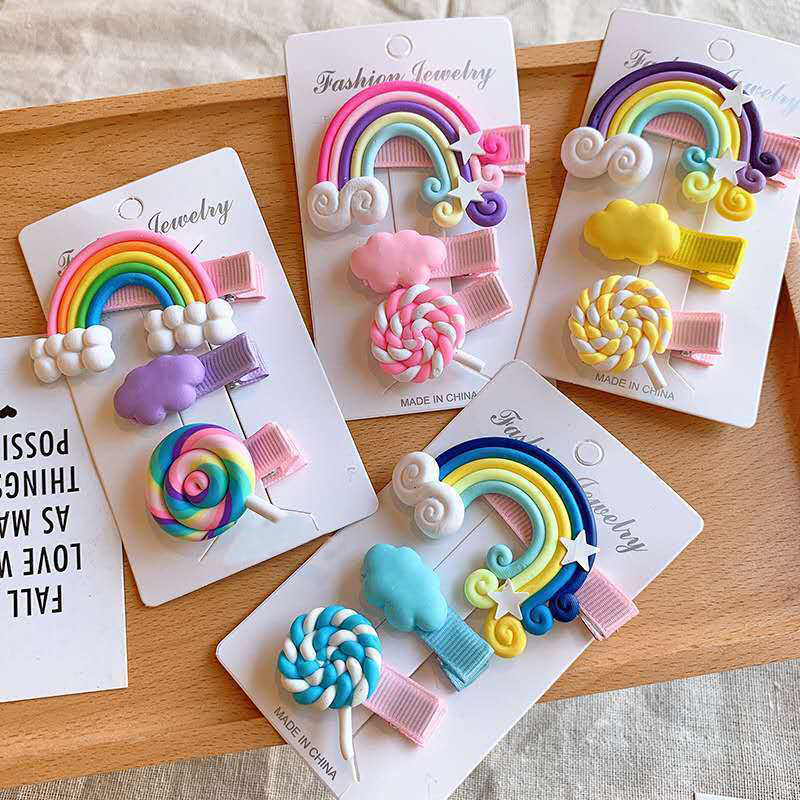 กิ๊บติดผมหวานๆ น่ารัก🌈กิ๊บติดผมสีรุ้ง เซ็ต 3 ชิ้น ลายก้อนเมฆ กิ๊บติดผมสีรุ้งอมยิ้ม เหมาะสำหรับเด็กผู้หญิง