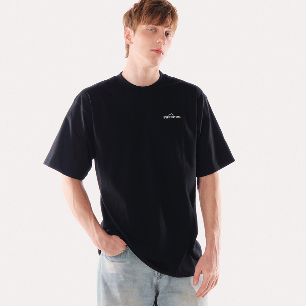 EVERESTER เสื้อยืด คอฟิต Heavy Cotton 100% Original เสื้อผู้ชาย Oversize สีดำ ONF