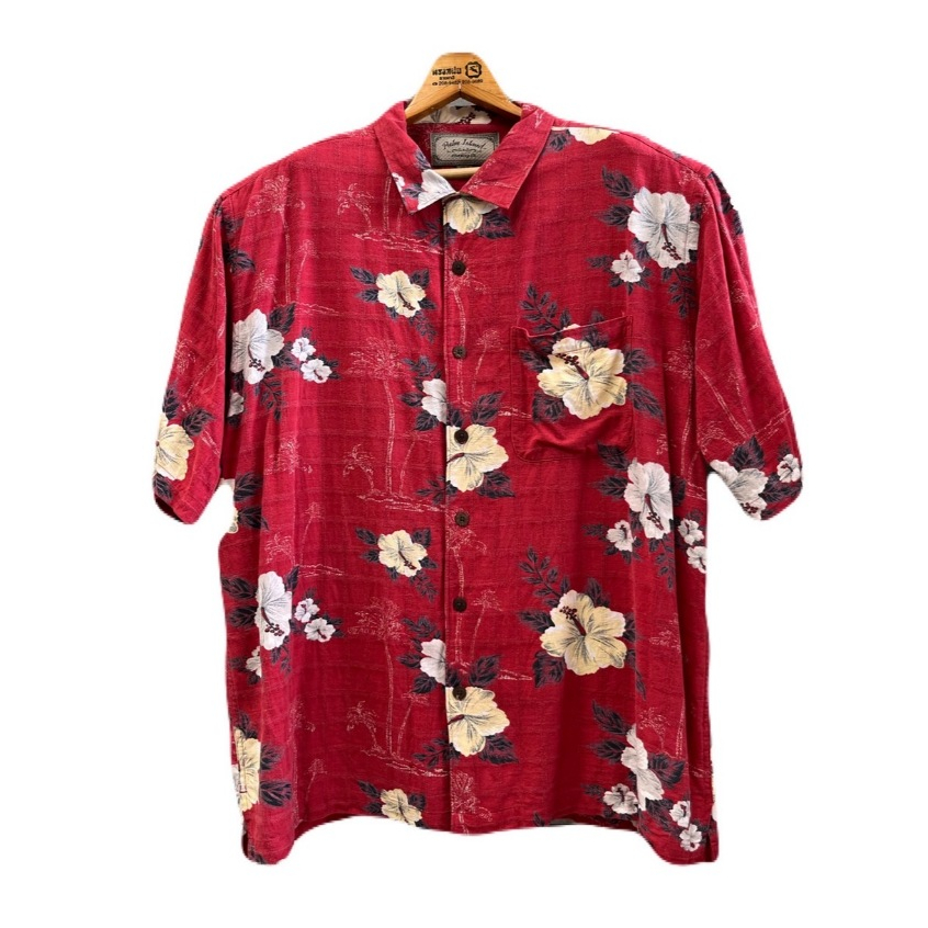 เสื้อฮาวาย อก52/ห20.5/ย31 แบรนด์ Palm Island 55%Cotton+45%Rayon มือสองสภาพดี (Z107)