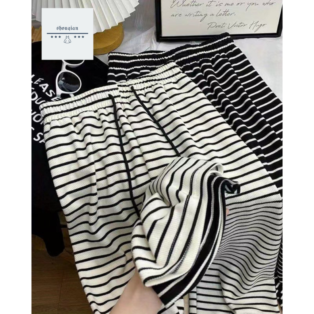 **พร้อมส่งในไทย**กางเกงขายาวลายขวาง ผ้านิ่ม ไม่ยับง่าย K25