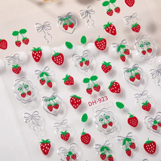 สติกเกอร์ติดเล็บ สำหรับตกแต่งเล็บ ลายสตอเบอรี่ ลายเชอรี่ 3D แผ่นละ 9 บาท
