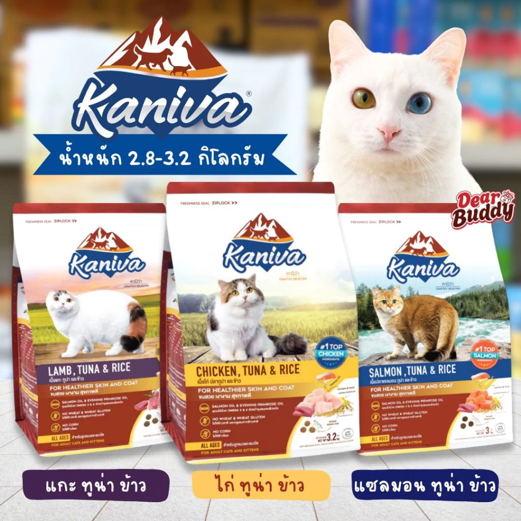 อาหารเม็ดสำหรับแมวทุกช่วงวัย Kaniva 2.8-3.2 KG. อาหารแมว เน้นตัวโต บำรุงผิวหนังและขน