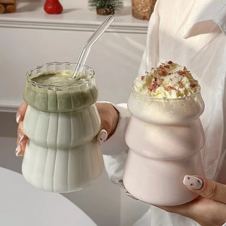 แก้วน้ำ แก้วทรงต้นคริสต์มาส สำหรับใส่เครื่องดื่ม ชา นม กาแฟ แก้วปากกว้าง น้ำหนักเบา แก้วใส แก้วคาเฟ่ มินิมอล สไตล์เกาหลี