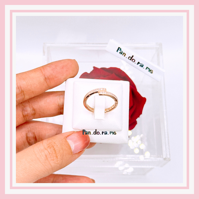 [พร้อมส่ง สินค้าแท้ 💯] แถมกล่อง แหวนแพน.โด.ร่า 14k PAN.DO.RA Sparkling Overlapping Ring Rose