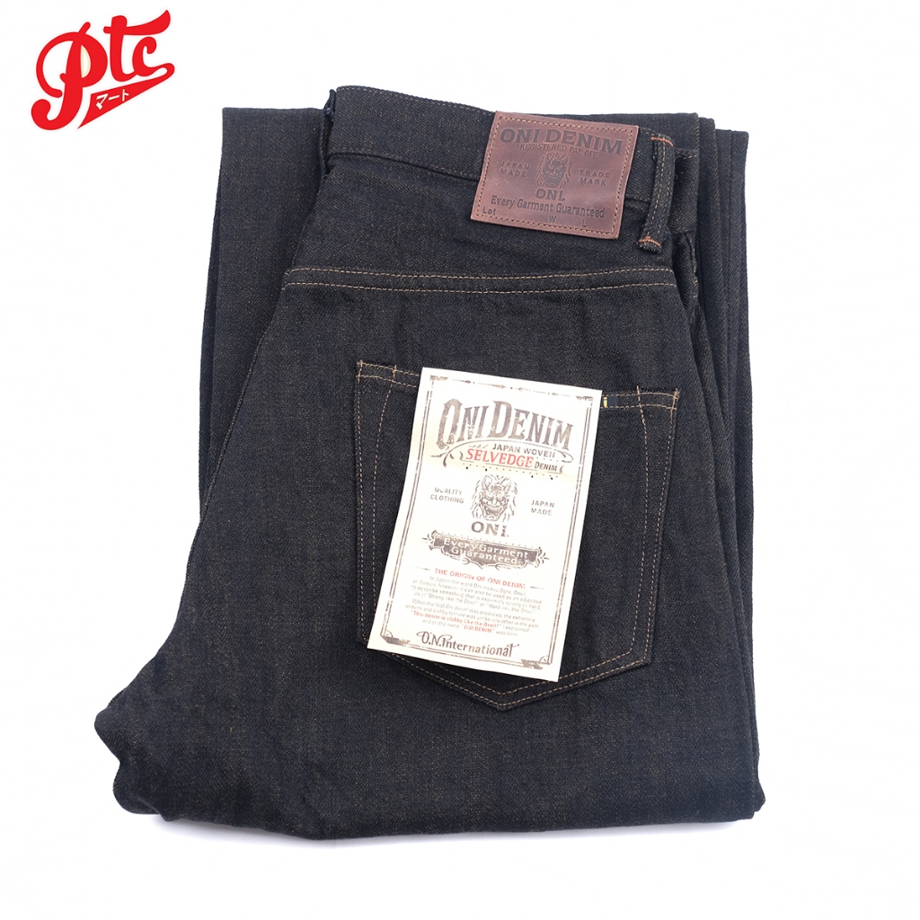 กางเกงยีนส์ ONI-222-BKOL 12oz Black x Olive Denim Super Wide Straight