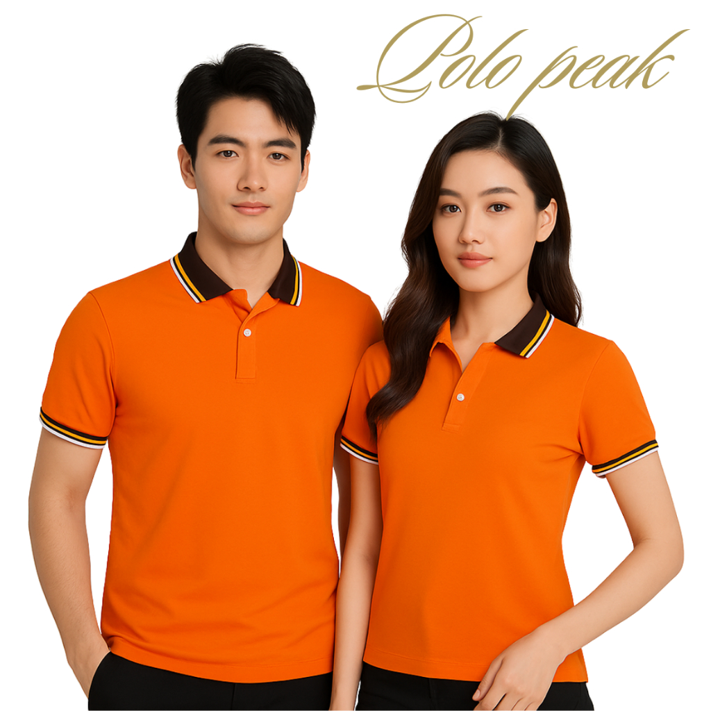 เสื้อโปโลสีส้ม ปกน้ำตาลริ้วส้มขาว polo peak