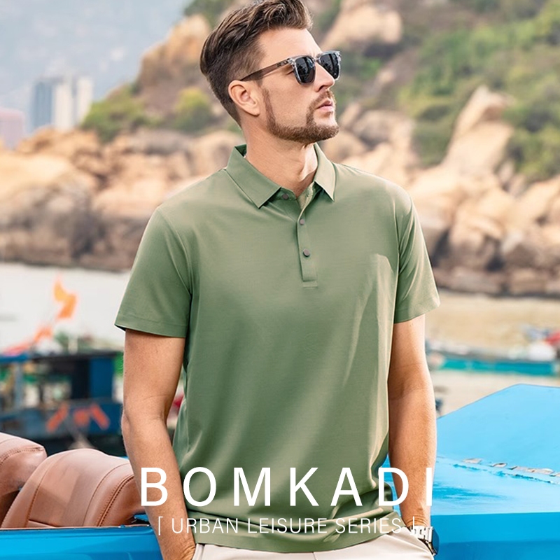 BOMKADI Seamless Lapel เสื้อยืดแขนสั้นผู้ชาย สำหรับฤดูร้อน 2025 ผ้าไหมน้ำแข็ง breathable และยืดหยุ่น สไตล์เสื้อโปโล