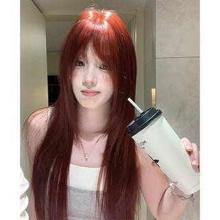 GDS Wigs วิกผมตรงสไลด์เลเยอร์สีไวน์แดง มีหน้าม้า (ยาว 75 cm)