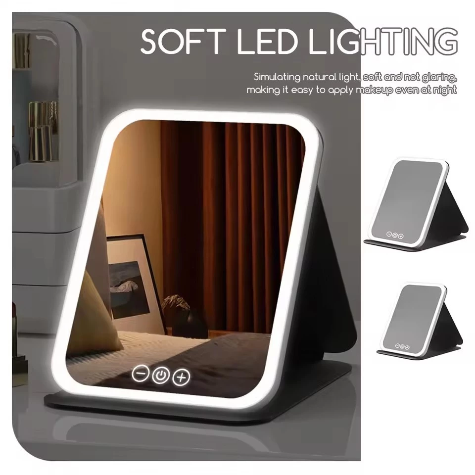 กระจกแต่งหน้า LED พกพา [ไฟ3สีปรับได้] | แสงธรรมชาติเหมือนกลางวัน | ชาร์จเร็วUSB-C | ดีไซน์พรีเมียมทั้งตั้งโต๊ะ+ถือมือ