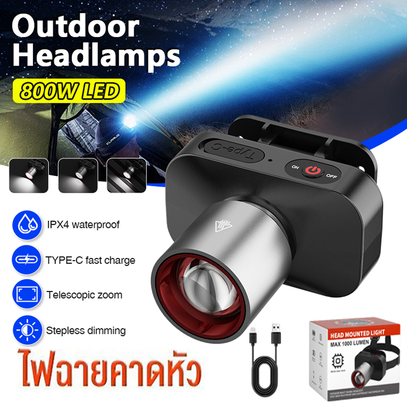 ไฟฉายคาดหัว ไฟฉายแรงสูงLEDไฟฉายชาร์จไฟUSBRechargeable Headlightแสงขาว กันน้ำ