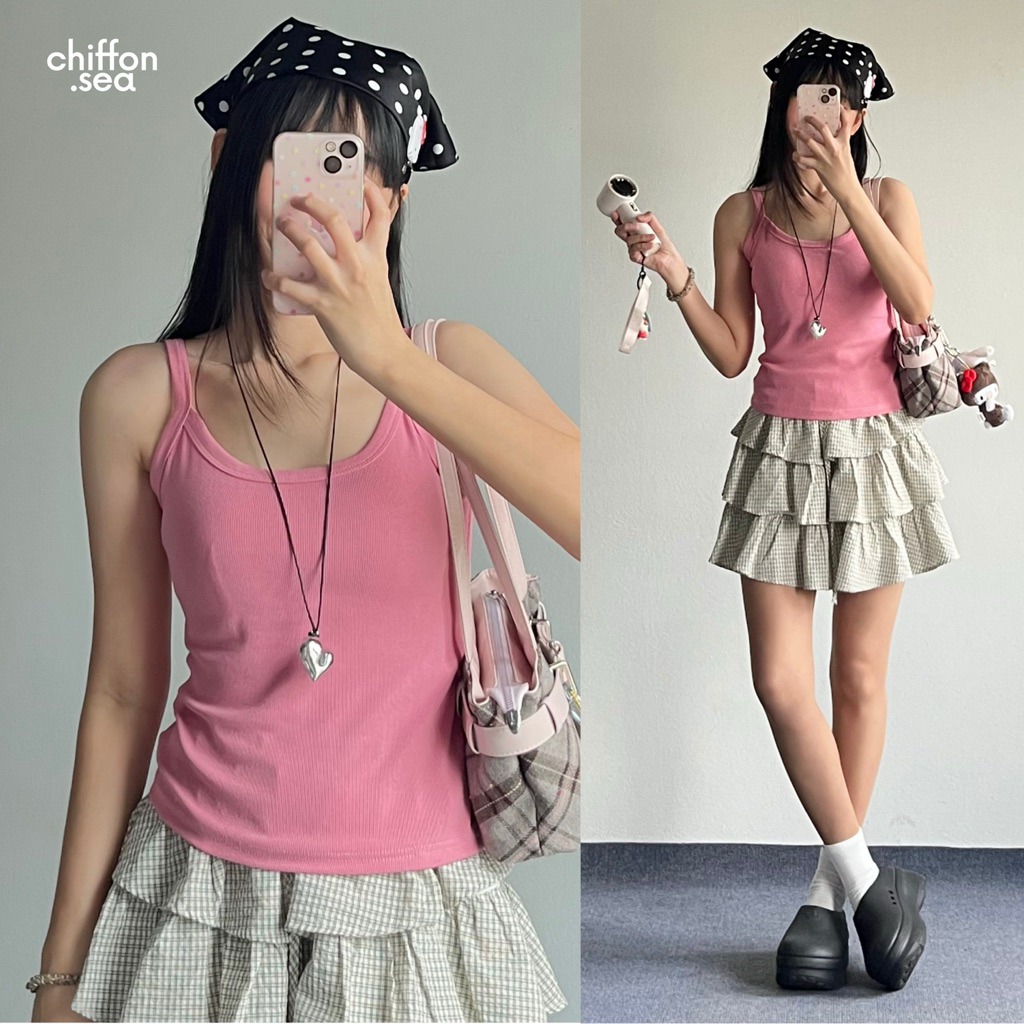 Chiffon.sea | Minno top เสื้อกล้ามสีชมพู ใส่ได้สองด้าน (ลดเหลือ 219.- กดซื้อทาง live)