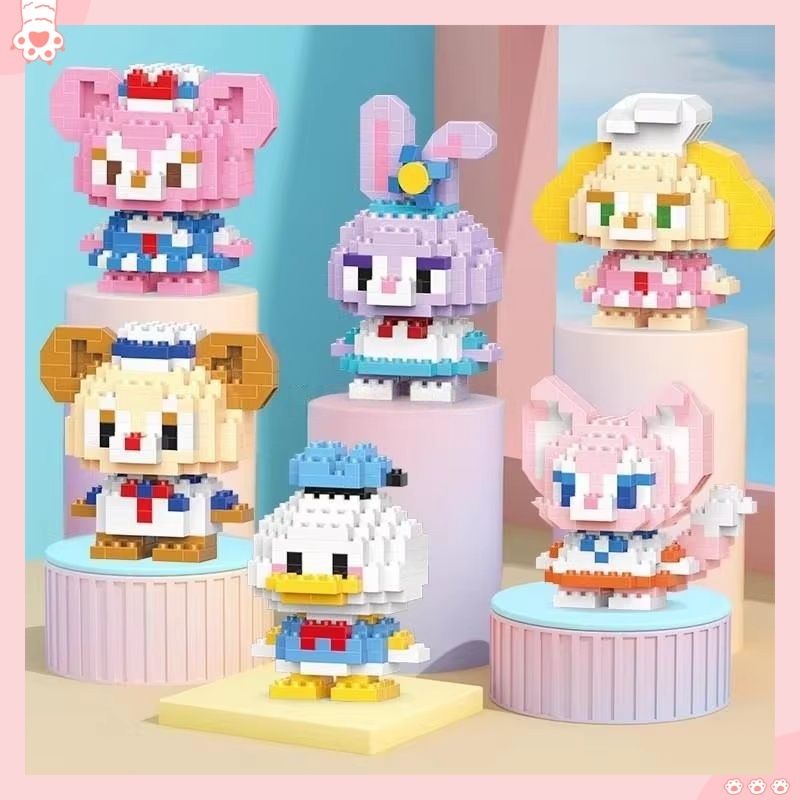 Disney Sanrio Building Block ของเล่นการ์ตูนตัวอักษร Stitch, Mario Katie Cat การก่อสร้างอนุภาคขนาดเล็กประกอบของเล่นขายส่ง