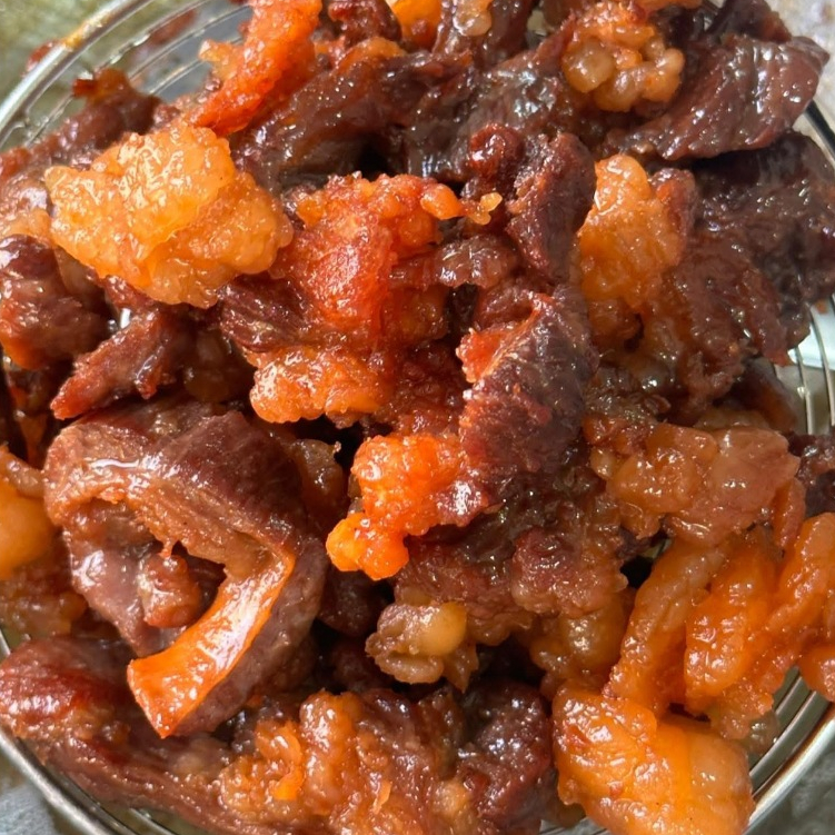 {ส่งด่วน 1 วัน} เนื้อโคขุนแดดเดียว แบบทอด (น้ำหนักชั่งก่อนทอด 200 กรัม) halal gmp.