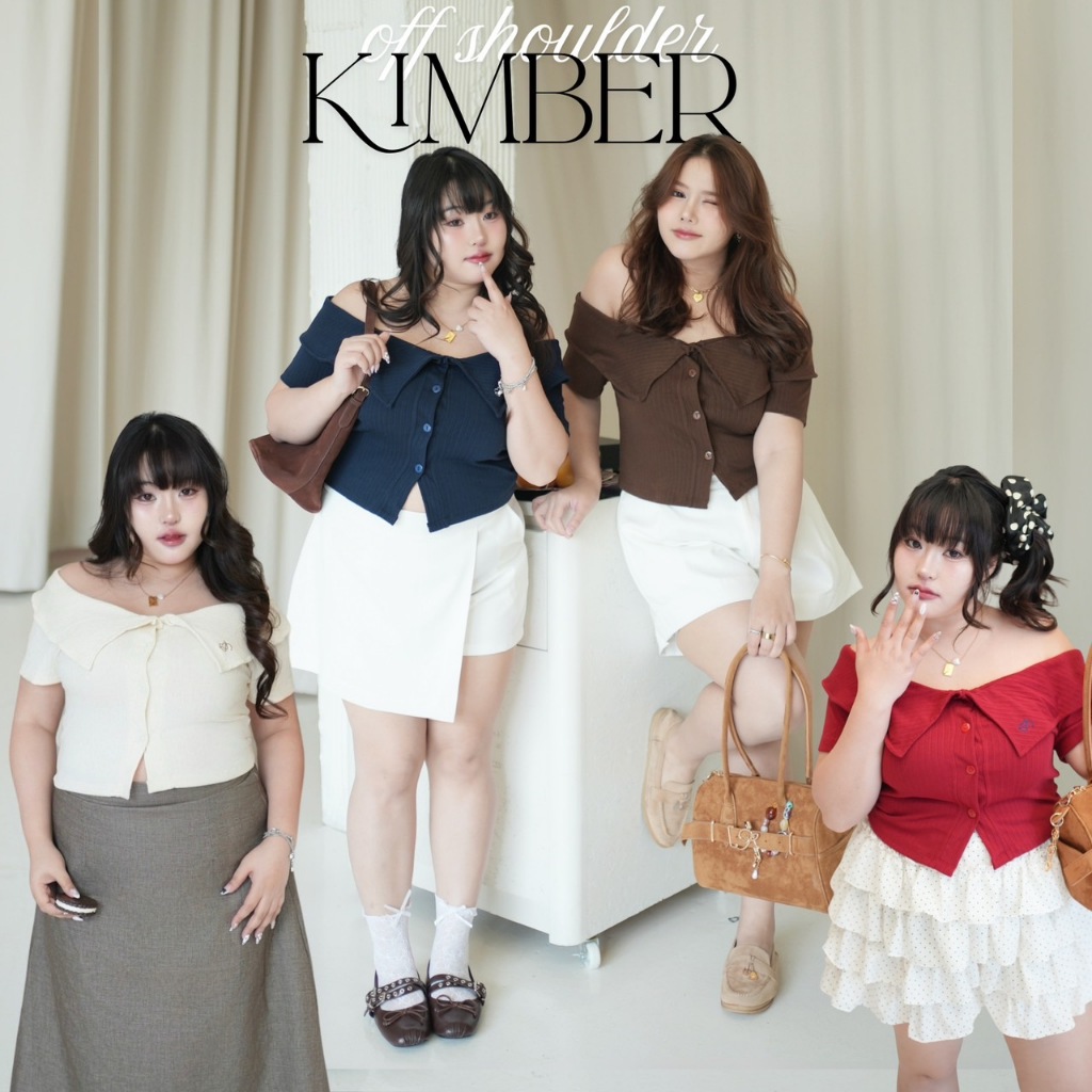 Kimber top (เติมครบสี) เสื้อปาดไหล่มีปกทรงเก๋ (T0199) - Merrychubbyhouse