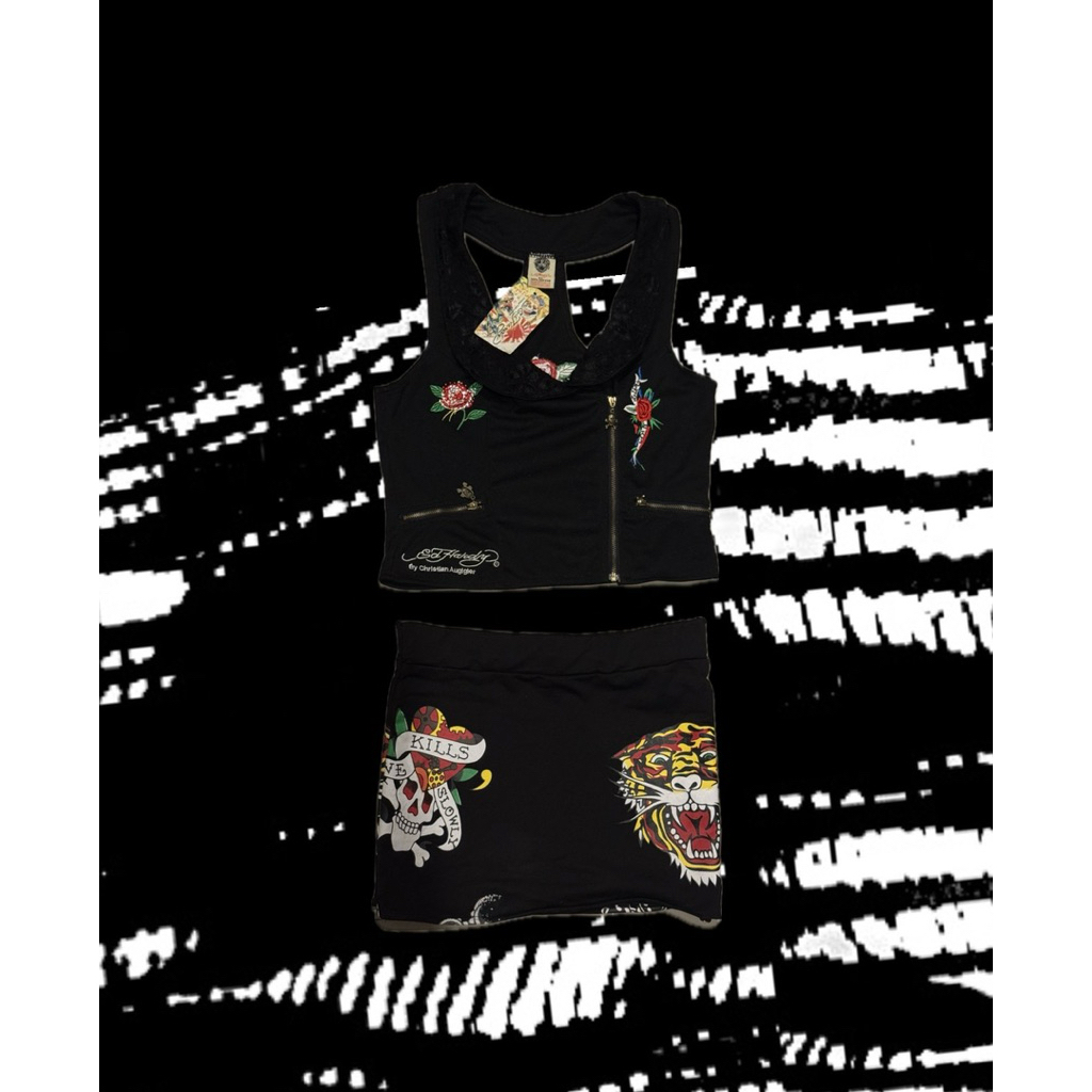 ed hardy set Y2K Ed Hardy by Christian Audigier Skull & Roses Cropped Top