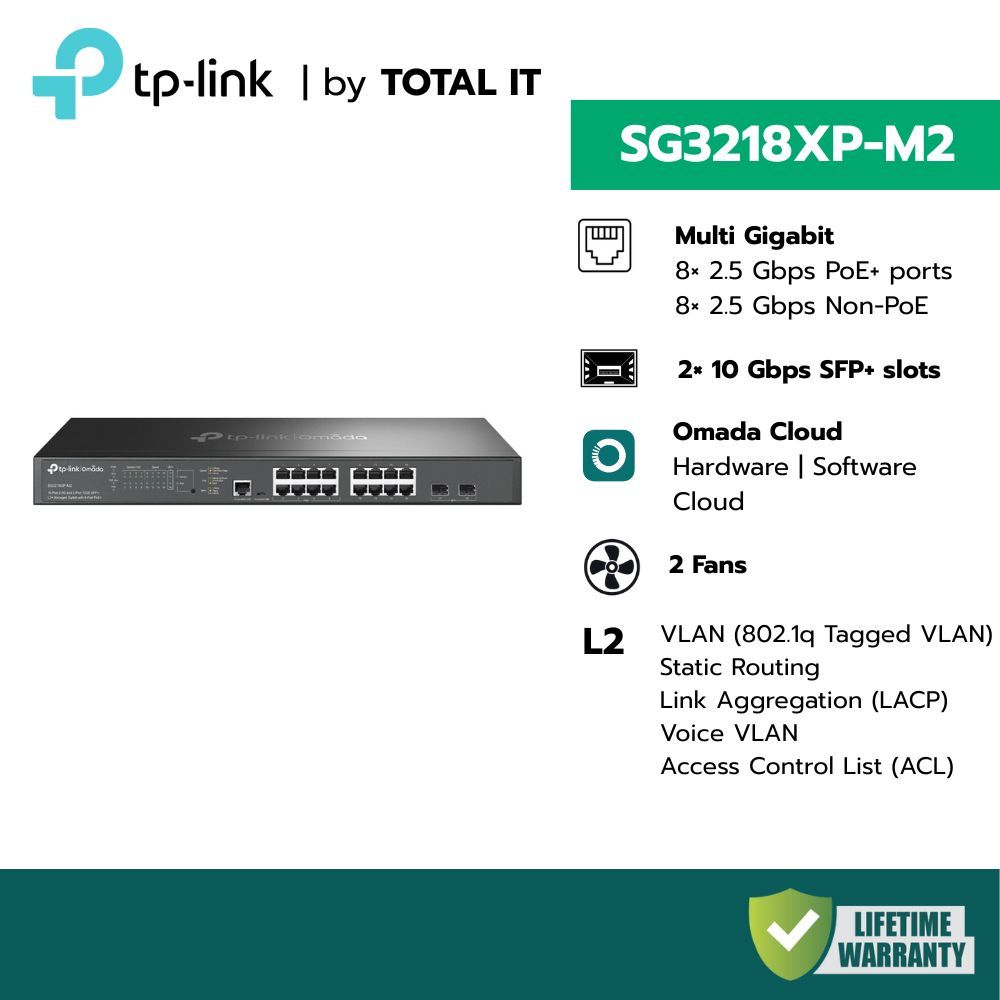 (พร้อมส่ง) TP-LINK Omada SG3218XP-M2 สวิตช์ 16 พอร์ต 2.5G PoE+ 10G สำหรับ WiFi 6/7 ประกันศูนย์