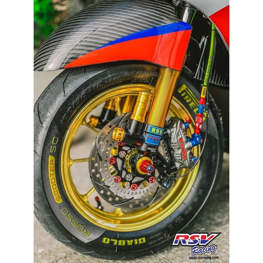 กระบอกโช๊ค Giorno ABS จับปั้มGp4 mini 82มิล หัวดำ กระบอกทอง แทงค์ทอง