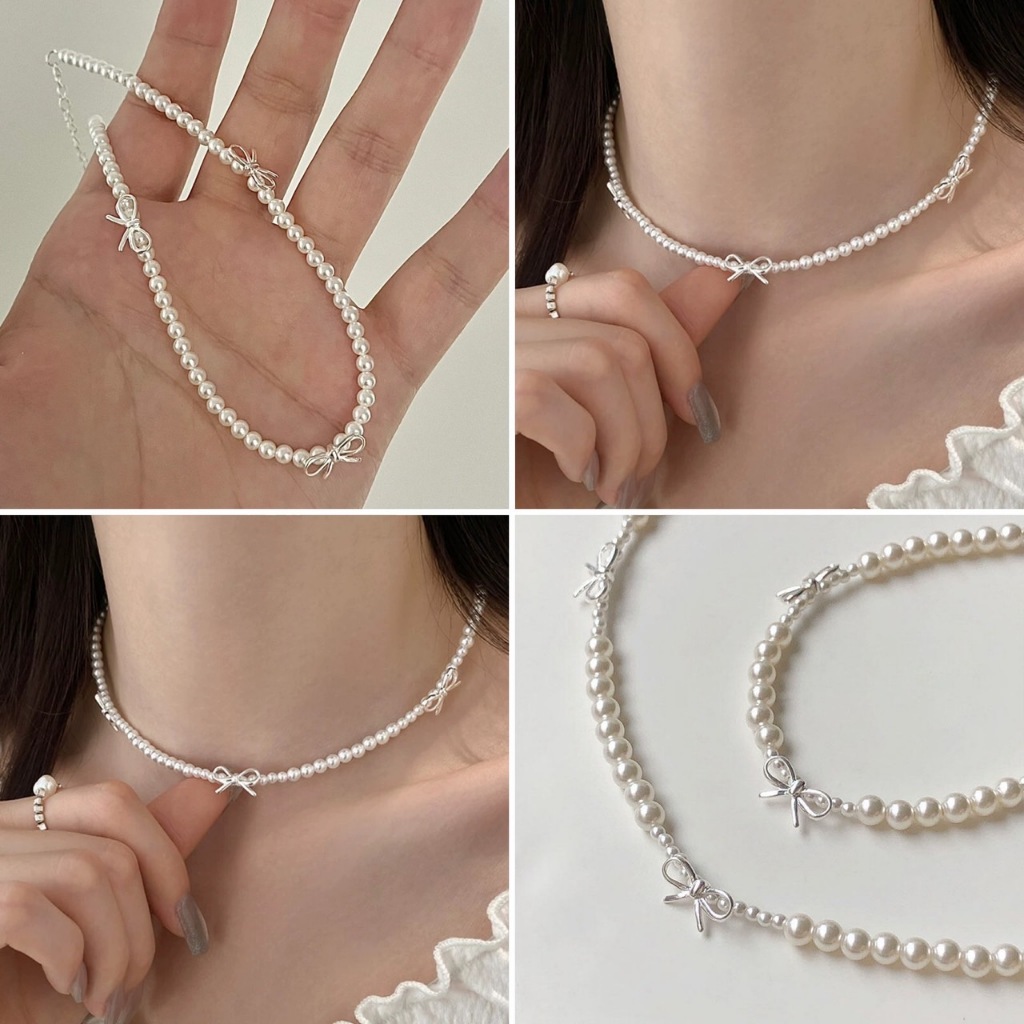 พร้อมส่ง!🇹🇭 Sweet Pearl Bow สร้อยคอมุกขนาดเล็ก แต่งด้วยจี้รูปโบว์จิ๋ว เรียบหรูสไตล์คุณหนู พรีเมียม เนื้องานเกาหลี คุณภาพ