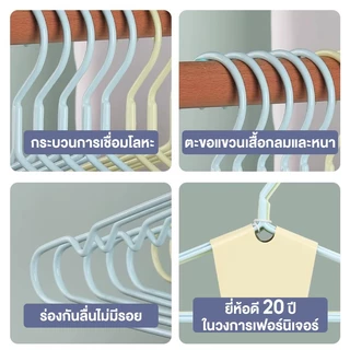 YIJIA ไม้แขวน 30ชิ้น ไม้แขวนเสื้อสแตนเลสเคลือบซิลิโคนกันลื่น ขนาดใหญ่ 40cm*20cm สีพาสเทล ไม้แขวนเสื้อ