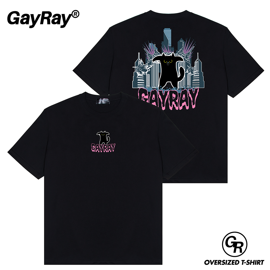 GayRay ⎰Cat city⎱  เสื้อยืดโอเวอร์ไซส์ Cotton 100% นุ่่ม ใส่สบาย