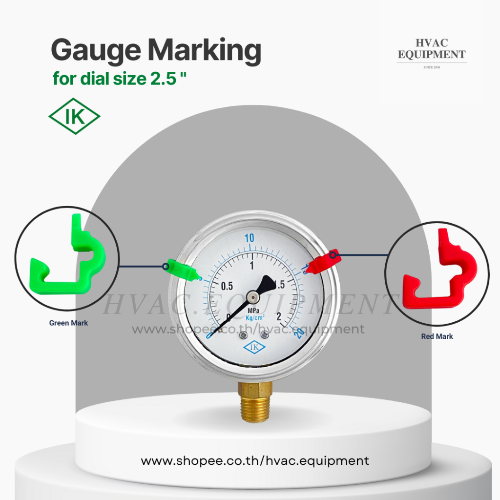 Gauge Range Marking (สีเขียวและสีแดง) สำหรับบ่งชี้ช่วงเรนจ์การใช้งานของเกจวัดแรงดัน เหมาะสำหรับเกจวั