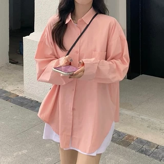 เสื้อผ้ากันแดดผู้หญิง แขนยาวหลวมๆ ทันสมัย เสื้อเชิ้ตสไตล์เกาหลี เรียบง่ายและใช้งานได้หลากหลาย สีพื้น มีกระเป๋าหน้า