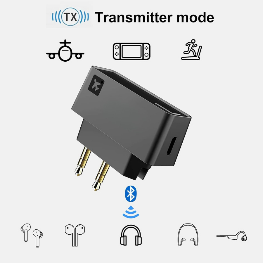 แจ็คแปลงหูฟังเครื่องบิน อะแดปเตอร์ส่งสัญญาณเสียงบลูทูธ 5.0 A2DP Airline Airplane Earphone