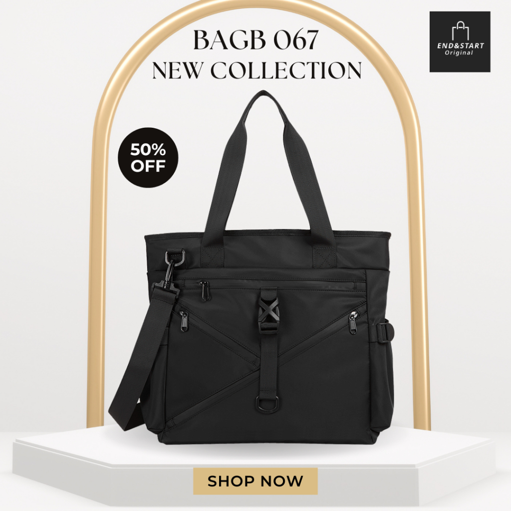BAGB067 กระเป๋า END&START Tote Bag สะพายข้าง/ถือ ใส่ipad 13″ ช่องเยอะ มีสายรัดกระเป๋าเดินทาง เบาสบาย