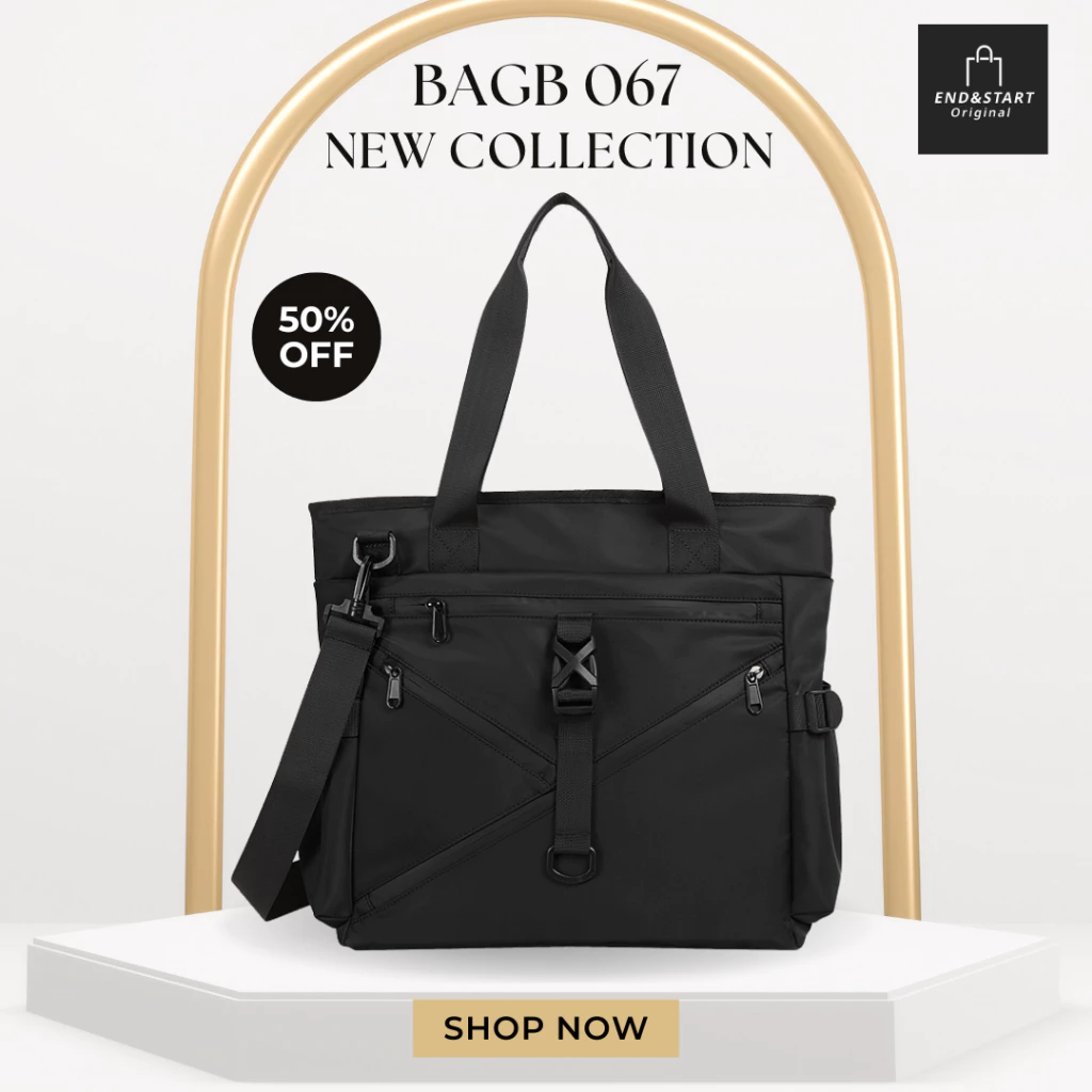 BAGB067 กระเป๋า END&START Tote Bag สะพายข้าง/ถือ ใส่ipad 13" ช่องเยอะ มีสายรัดกระเป๋าเดินทาง เบาสบาย