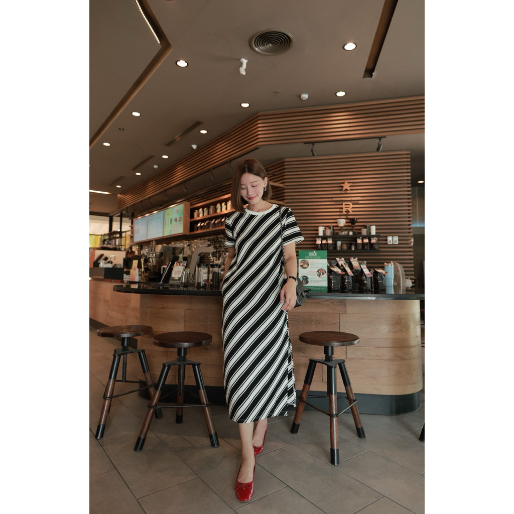 Password เดรสผ้ายืดคอตตอนอย่างดี เนื้อนุ่มไม่บาง